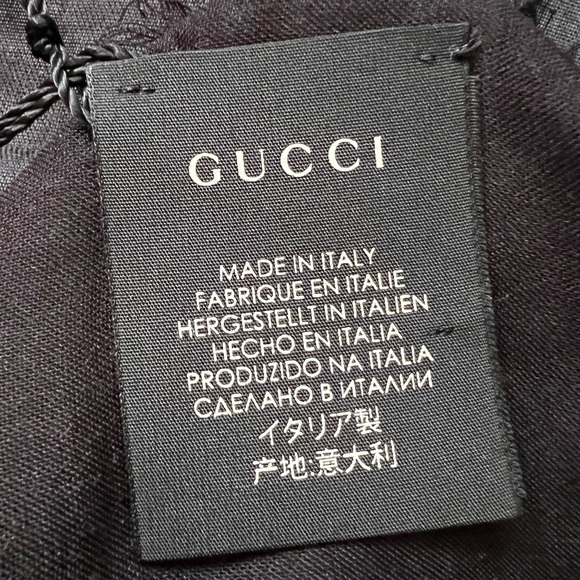 GUCCI Black Modal Silk Scarf with Logo Design - Picture 8 of 12